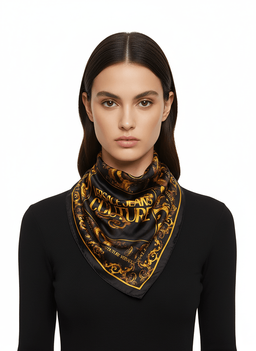 Versace Jeans Couture Black/Gold Baroque Watercolor Silk Scarf