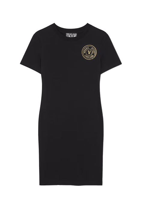 Versace Jeans Couture Black T-Shirt Dress with Gold Crest Logo