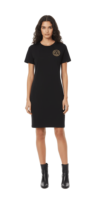 Versace Jeans Couture Black T-Shirt Dress with Gold Crest Logo