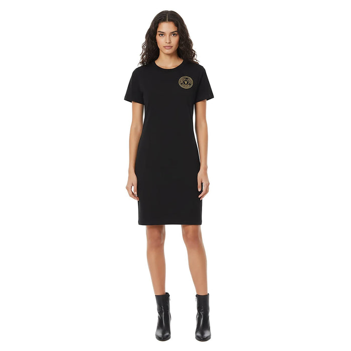 Versace Jeans Couture Black T-Shirt Dress with Gold Crest Logo