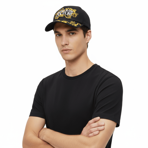 Versace Jeans Couture Black/Gold Classic Gold tone Leaf Pattern Signature Baseball Cap