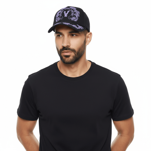 Versace Jeans Couture Black/Purple Embellished V Logo Baseball Cap