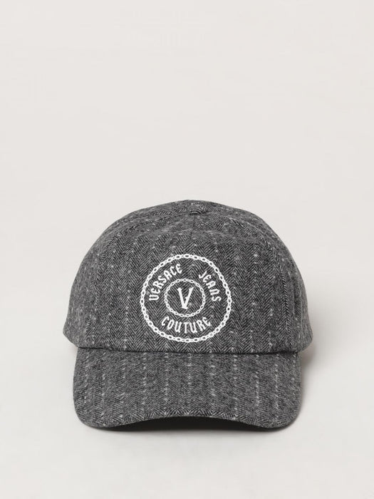Versace Jeans Couture Black/White Flannel Medallion Logo Winter Cap