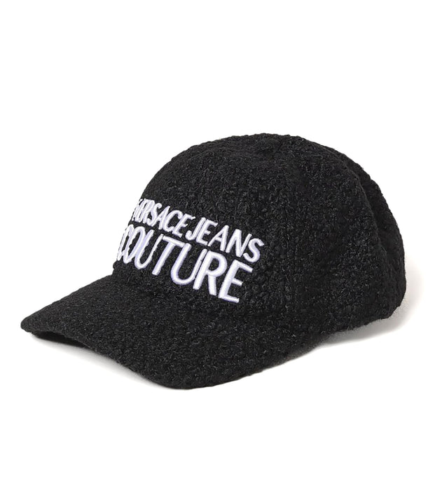 Versace Jeans Couture Black Monochrome Logo Fuzzy Baseball Cap