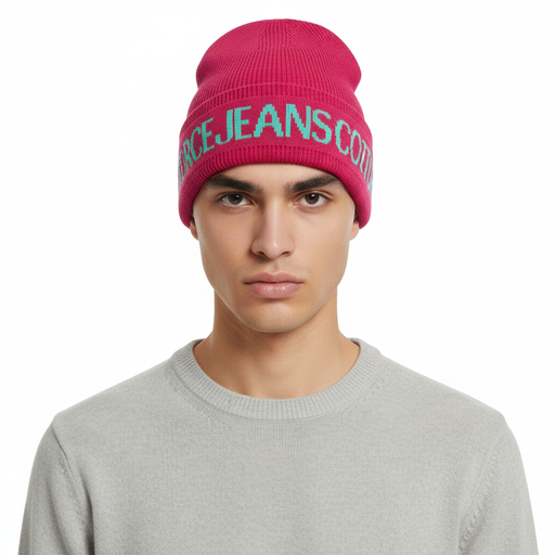 Versace Jeans Couture Raspberry/Mint Classic Knitted Signature Beanie