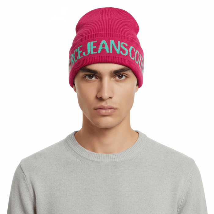 Versace Jeans Couture Raspberry/Mint Classic Knitted Signature Beanie