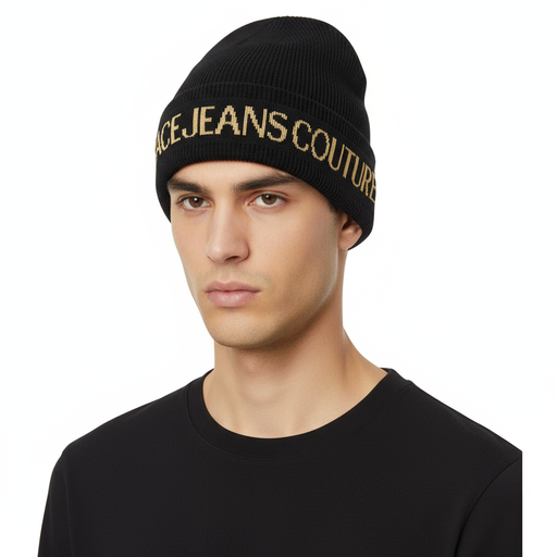 Versace Jeans Couture Black/Gold Classic Knitted Signature Beanie