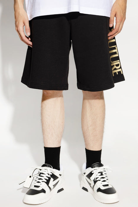Versace Jeans Couture Black Foil Signature Sweatpant Shorts