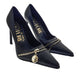Versace Jeans Couture Womens Black Pointed Toe Pumps with Gold Zip Detail-EU37