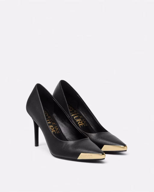 Versace Jeans Couture Womens Black Stiletto Pumps with Gold-Tone Cap