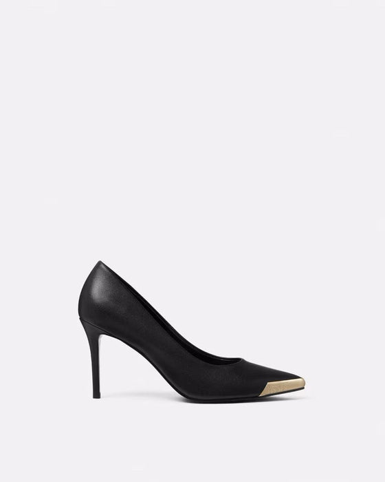 Versace Jeans Couture Womens Black Stiletto Pumps with Gold-Tone Cap