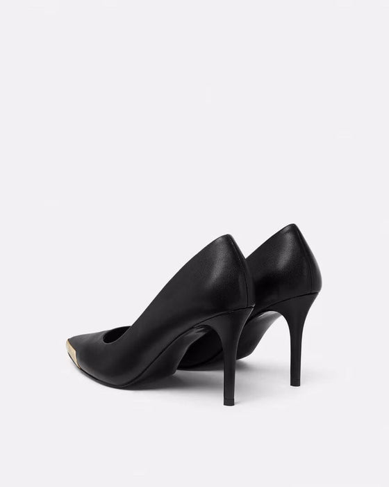 Versace Jeans Couture Womens Black Stiletto Pumps with Gold-Tone Cap