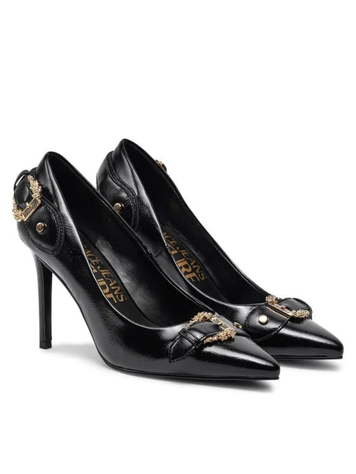 Versace Jeans Couture Womens Black Leather Baroque Buckle Stiletto Pumps