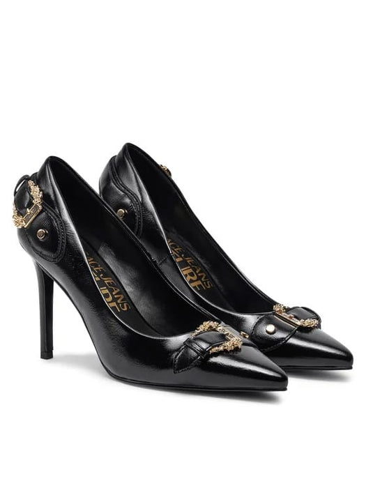 Versace Jeans Couture Womens Black Leather Baroque Buckle Stiletto Pumps