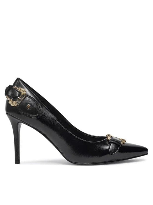Versace Jeans Couture Womens Black Leather Baroque Buckle Stiletto Pumps