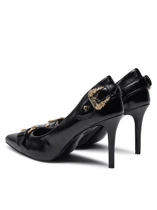 Versace Jeans Couture Womens Black Leather Baroque Buckle Stiletto Pumps