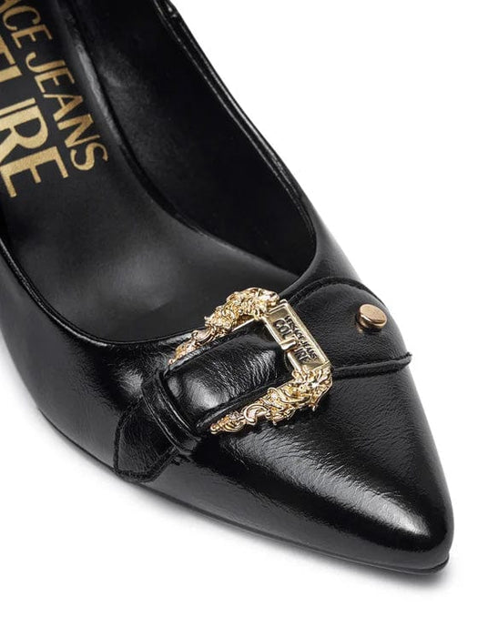 Versace Jeans Couture Womens Black Leather Baroque Buckle Stiletto Pumps