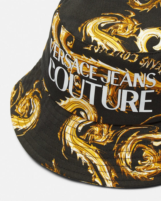 Versace Jeans Couture Black/Gold Classic Gold Baroque Print Logo Mens Bucket Hat