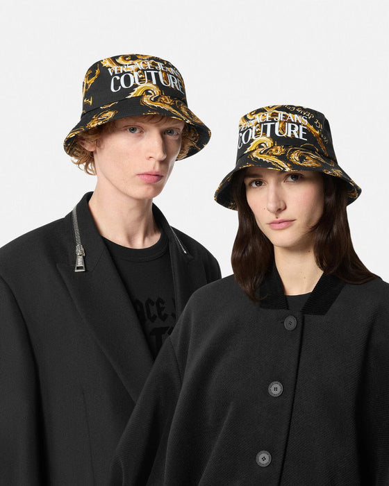 Versace Jeans Couture Black/Gold Classic Gold Baroque Print Logo Mens Bucket Hat