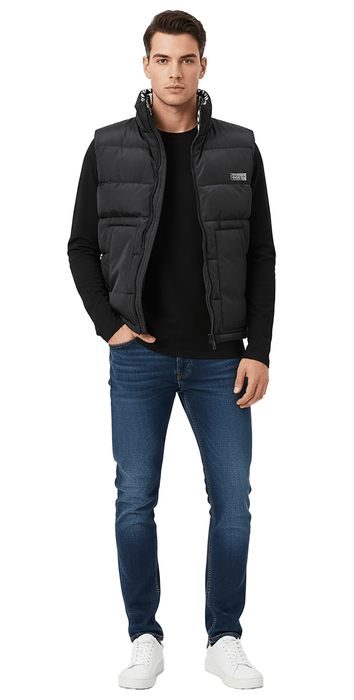 Versace Jeans Couture Monogram Black/White Puffer Reversible Mens Vest-XXL