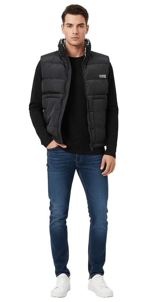 Versace Jeans Couture Monogram Black/White Puffer Reversible Mens Vest-