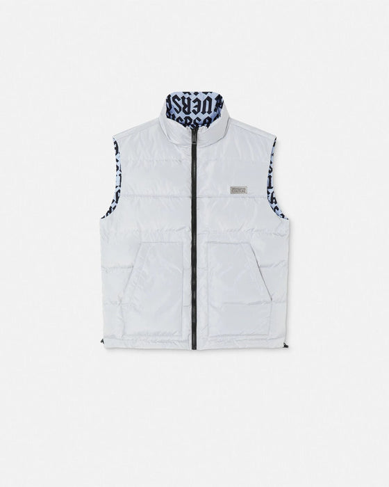 Versace Jeans Couture Monogram Ice Grey Puffer Reversible Mens Vest-