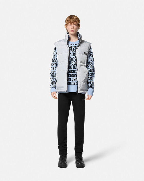 Versace Jeans Couture Monogram Ice Grey Puffer Reversible Mens Vest-L