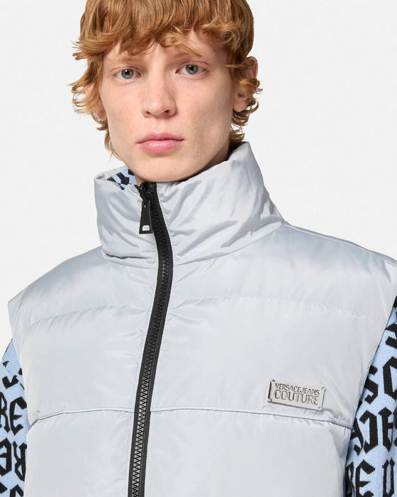 Versace Jeans Couture Monogram Ice Grey Puffer Reversible Mens Vest-