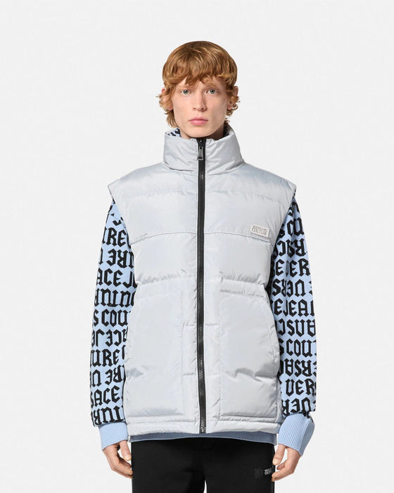 Versace Jeans Couture Monogram Ice Grey Puffer Reversible Mens Vest-