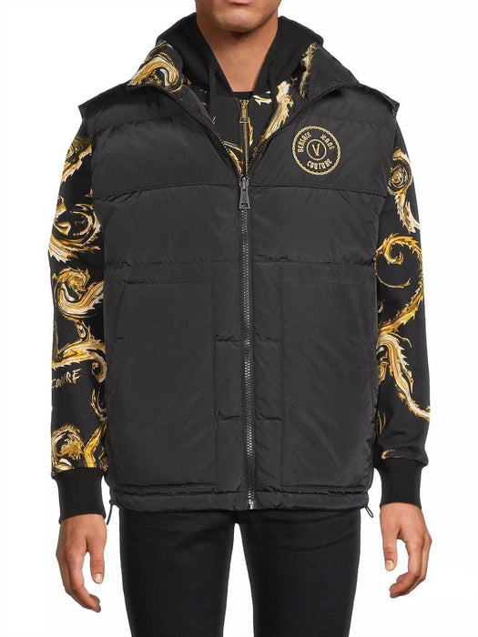 Versace Jeans Couture Baroque Black/Gold Puffer Reversible Mens Vest-
