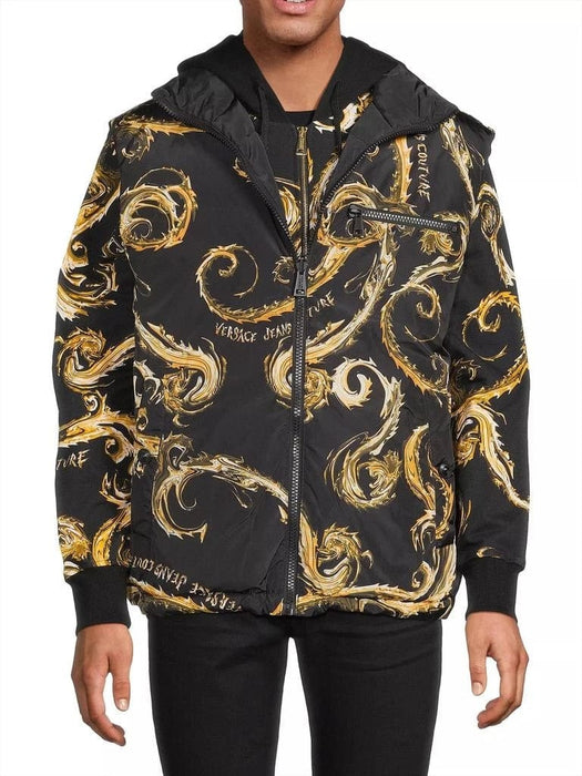 Versace Jeans Couture Baroque Black/Gold Puffer Reversible Mens Vest-