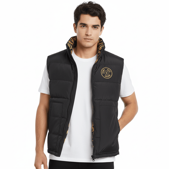 Versace Jeans Couture Baroque Black/Gold Puffer Reversible Mens Vest-L