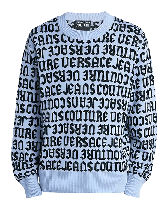 Versace Jeans Couture Sky Blue  Wool Blend Mens Logo Knit Sweater
