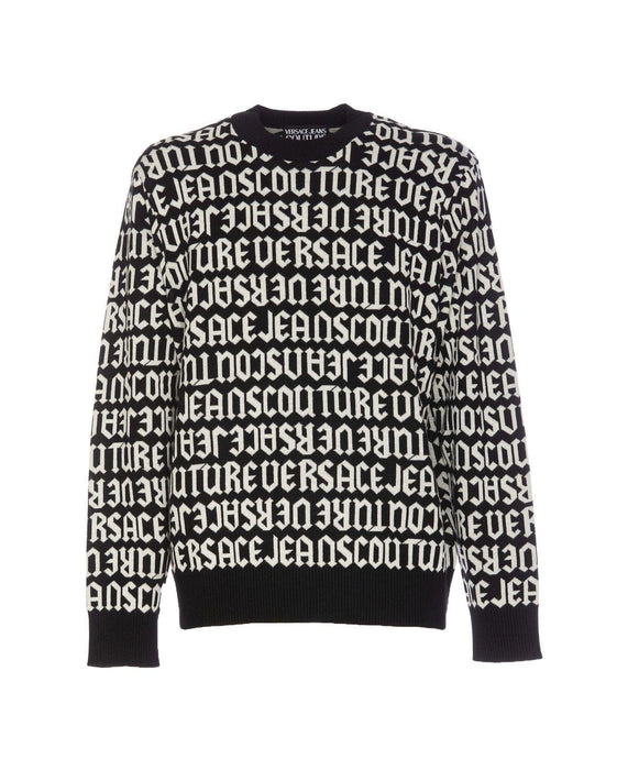 Versace Jeans Couture Black/White Wool Blend Mens Logo Knit Sweater