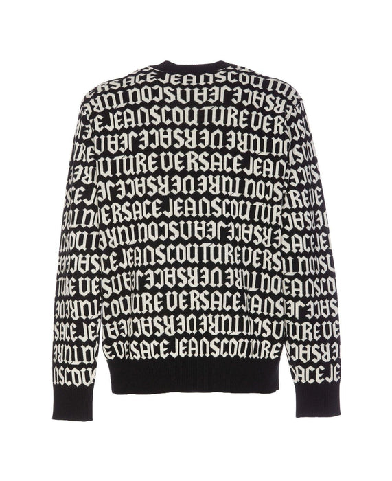 Versace Jeans Couture Black/White Wool Blend Mens Logo Knit Sweater