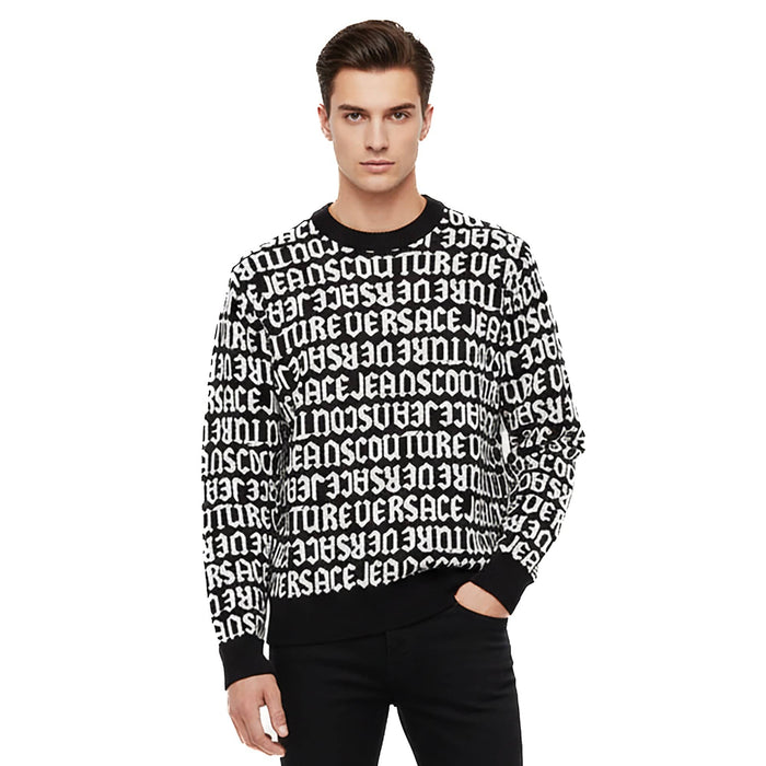 Versace Jeans Couture Black/White Wool Blend Mens Logo Knit Sweater