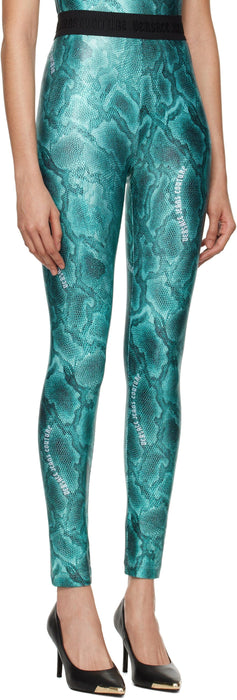Versace Jeans Couture Aqua Lizard Print High-Waist Leggings