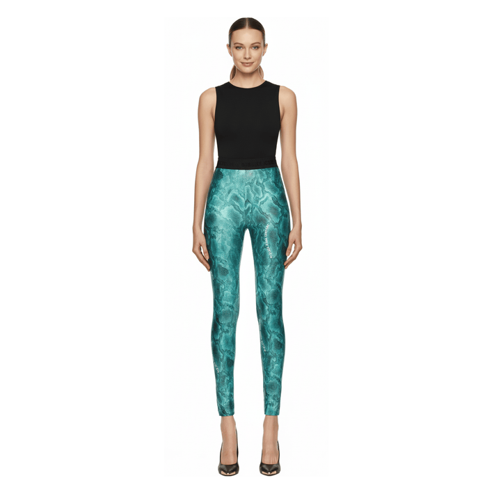 Versace Jeans Couture Aqua Lizard Print High-Waist  Leggings  - L