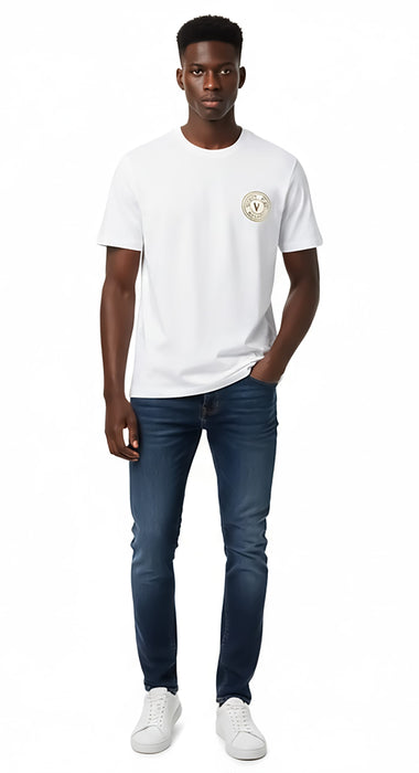 Versace Jeans Couture White/Gold Mens Foil Print Medallion T-Shirt-S