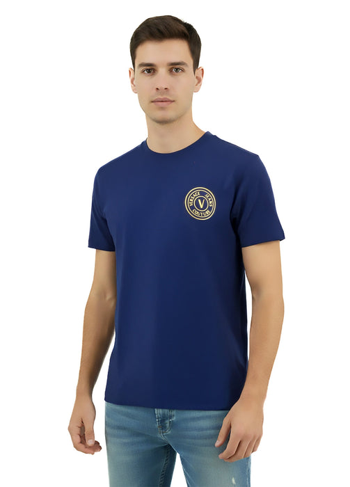 Versace Jeans Couture Steel Blue Mens Foil Print Medallion T-Shirt-XXXL