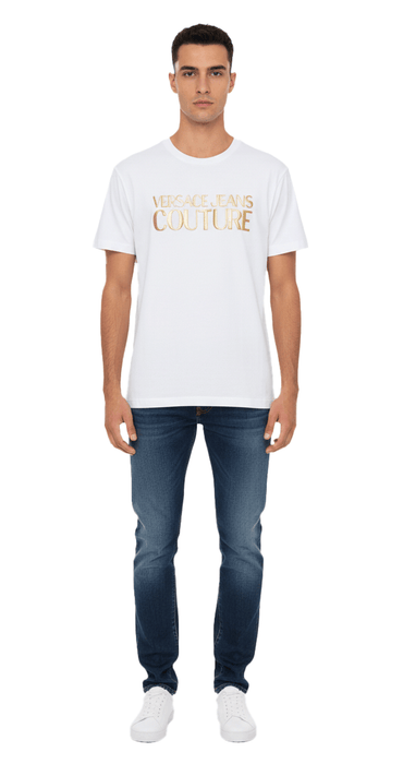 Versace Jeans Couture White/Gold Mens Signature Foil Print  T-Shirt