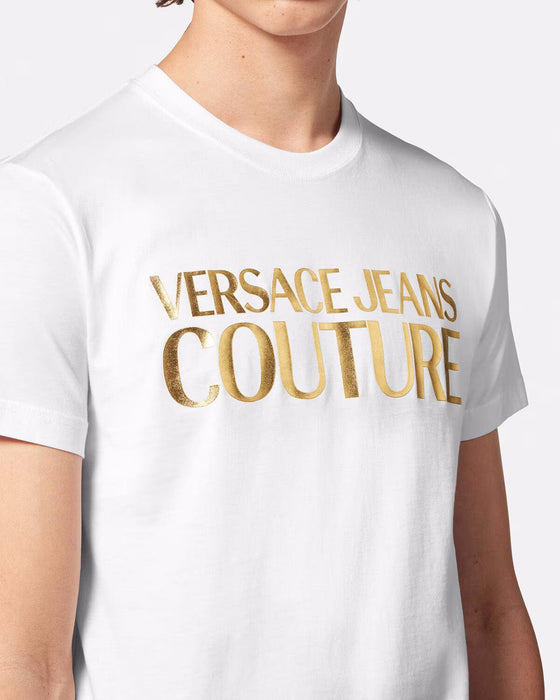 Versace Jeans Couture White/Gold Mens Signature Foil Print  T-Shirt