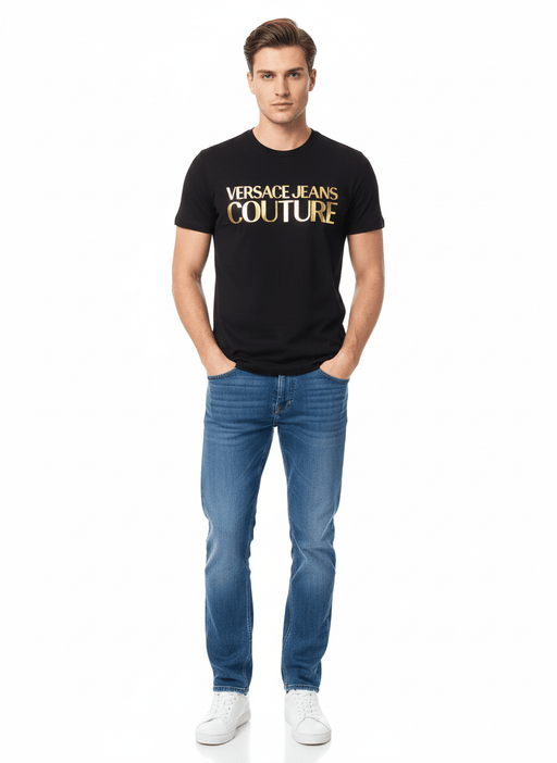 Versace Jeans Couture Black/Gold Mens Signature Foil Print  T-Shirt