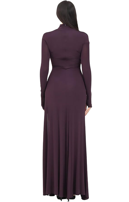 Versace Jeans Couture Plum Long Sleeve Cut-Out Maxi Dress with Logo Bar