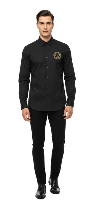 Versace Jeans Couture Black 100% Cotton V-Logo Classic Mens Shirt-48