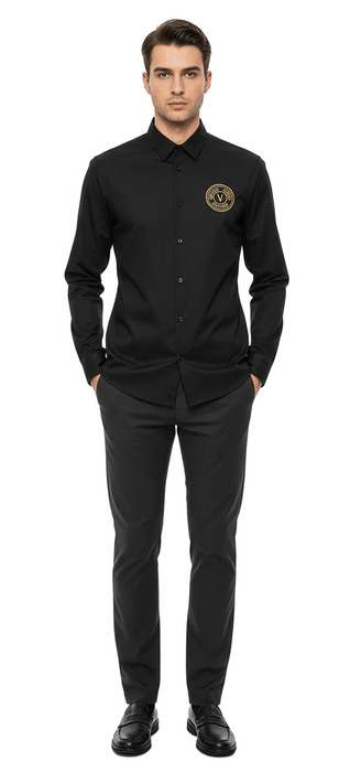 Versace Jeans Couture Black 100% Cotton V-Logo Classic Mens Shirt