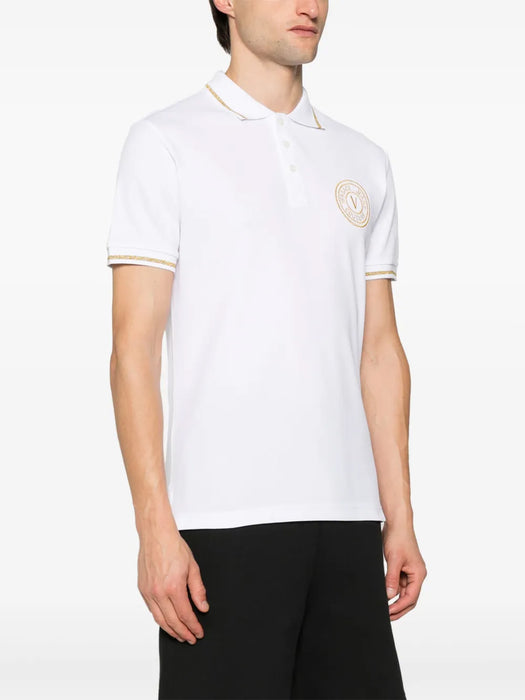 Versace Jeans Couture White/Gold Mens Polo Shirt with Gold Logo Embroidery