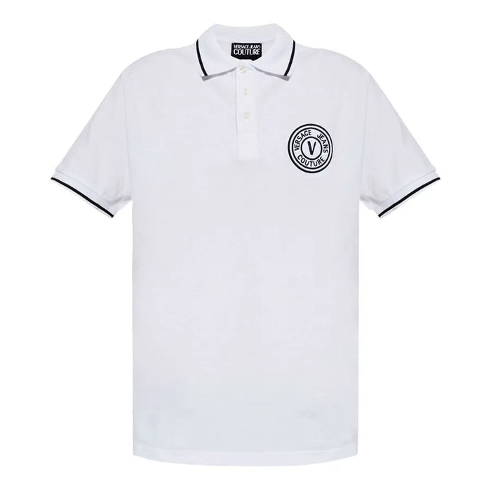 Versace Jeans Couture White Mens Polo Shirt with Black Logo Embroidery