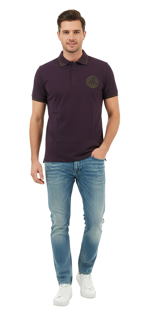 Versace Jeans Couture Plum Mens Polo Shirt with Olive Logo Embroidery