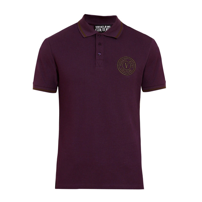 Versace Jeans Couture Plum Mens Polo Shirt with Olive Logo Embroidery